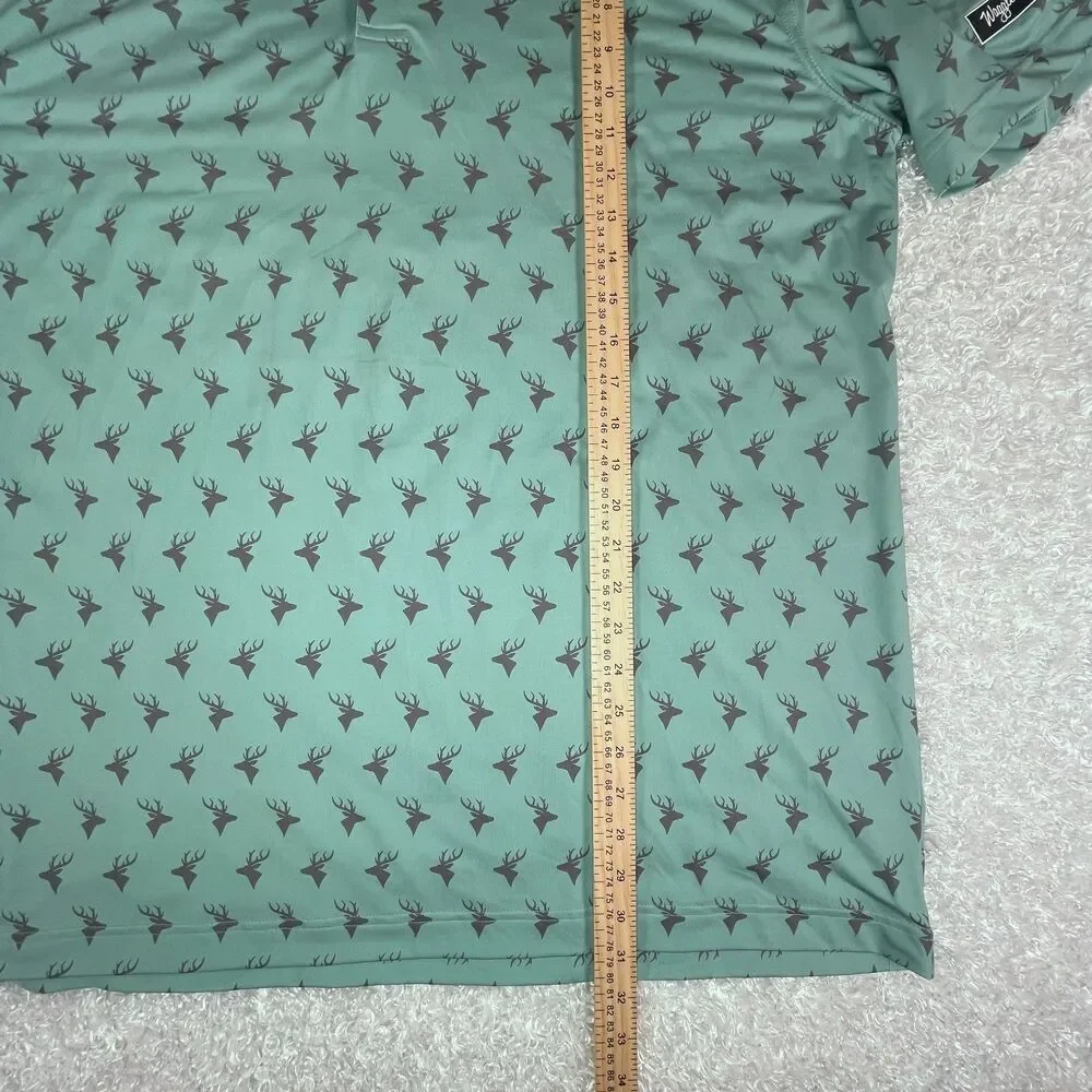 NWOT Waggle Golf Polo Men's 2XL Green Deer All Over Print Performance Stretch - Picture 7 of 10